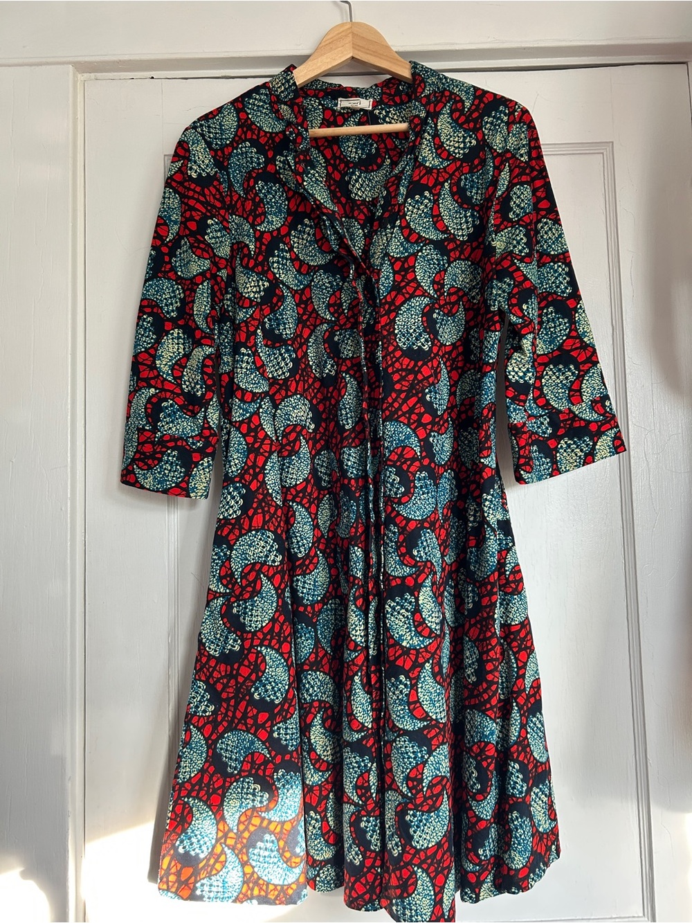 Vibrant Red & Teal Paisley Zuri Dress from Kenya